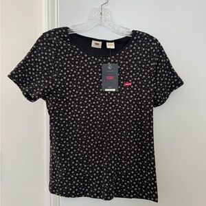Levi's Black and White Floral Short Sleeve Top